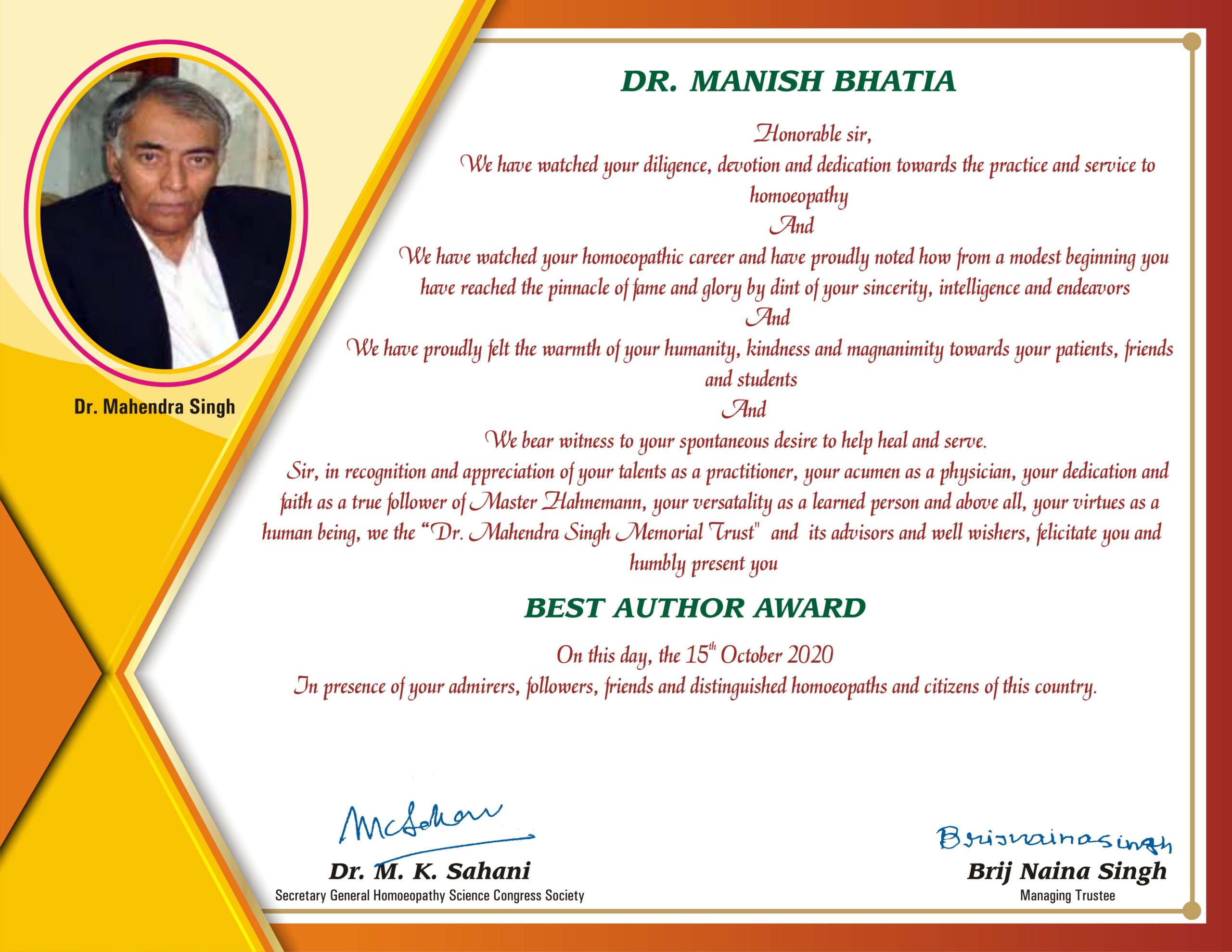 Best Homeopathy Author Award